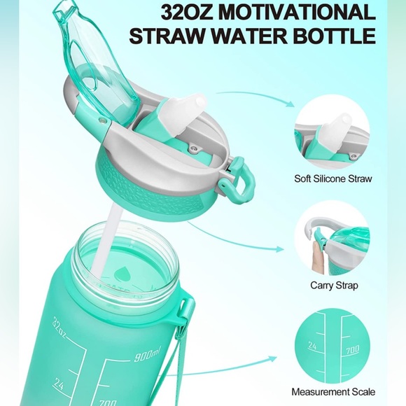 ELYPHINE 32OZ Motivational Water Bottles with Removable Straw & Time Marker - Picture 3 of 6